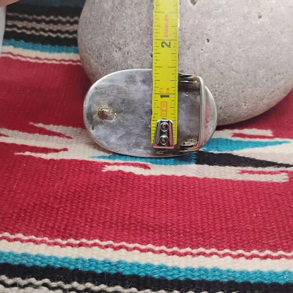 Vtg Zuni Inlay Set Belt Buckle Watch Tips Turquoise Mother of Pearl Sunburst - Picture 12 of 16